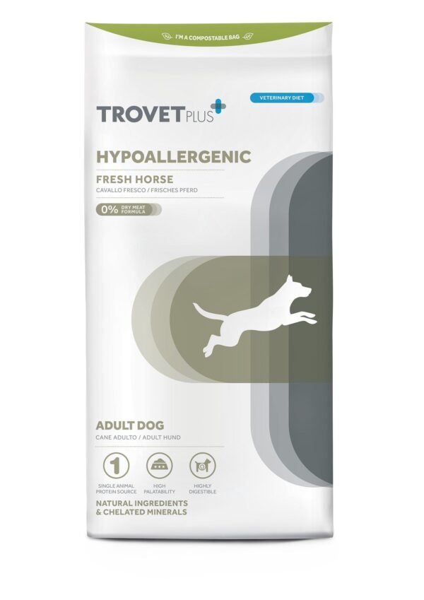 Trovet Plus Adult Dog Hypoallergenic Horse Veterinary Diet 3kg bag – veterinary hypoallergenic dog food with novel protein